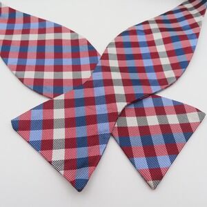 Jos A Bank Bow Tie Red White Blue Checked 2.5" Wide Self Tie Silk NEW